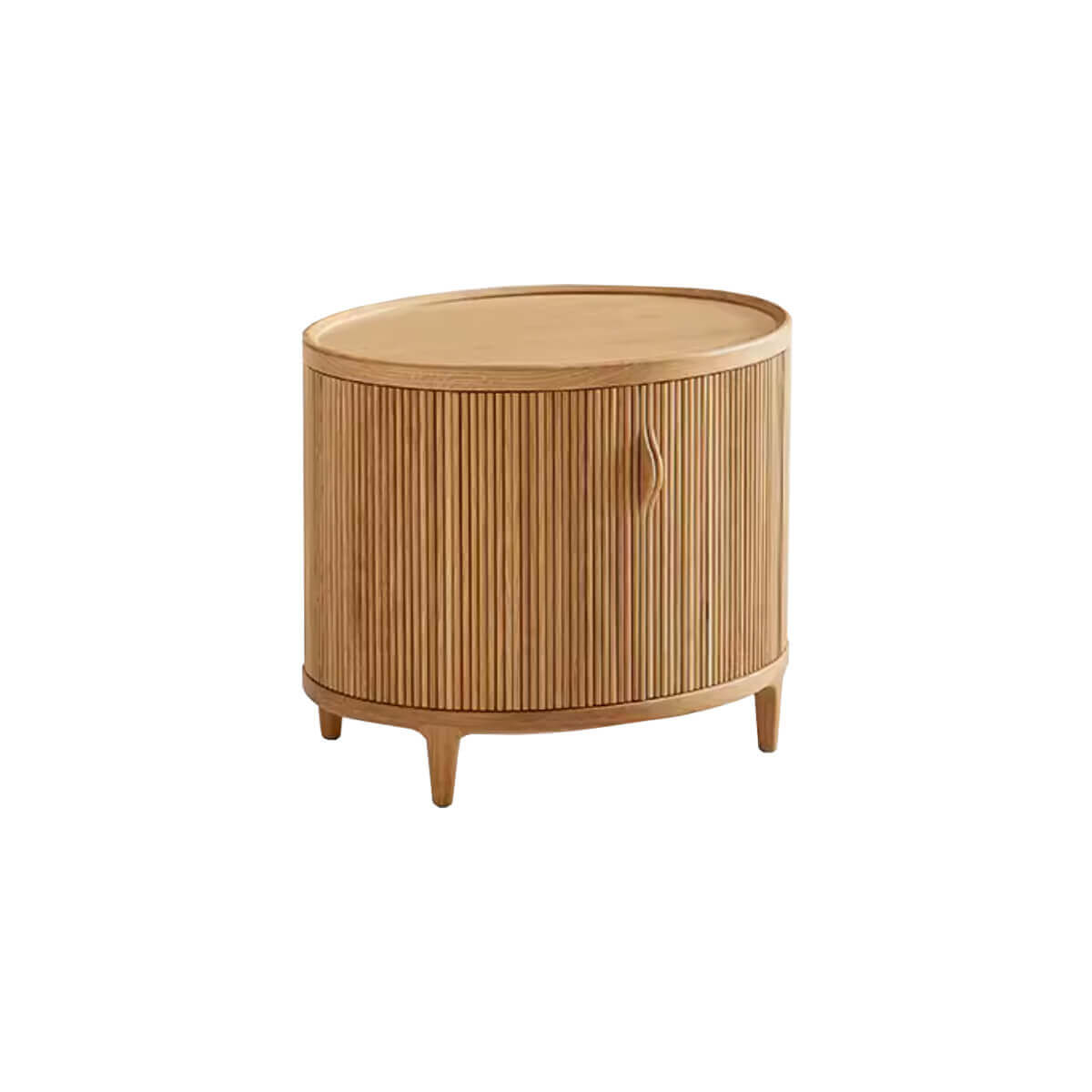 Front view of the Charlie Tambour Bedside Table in Oak