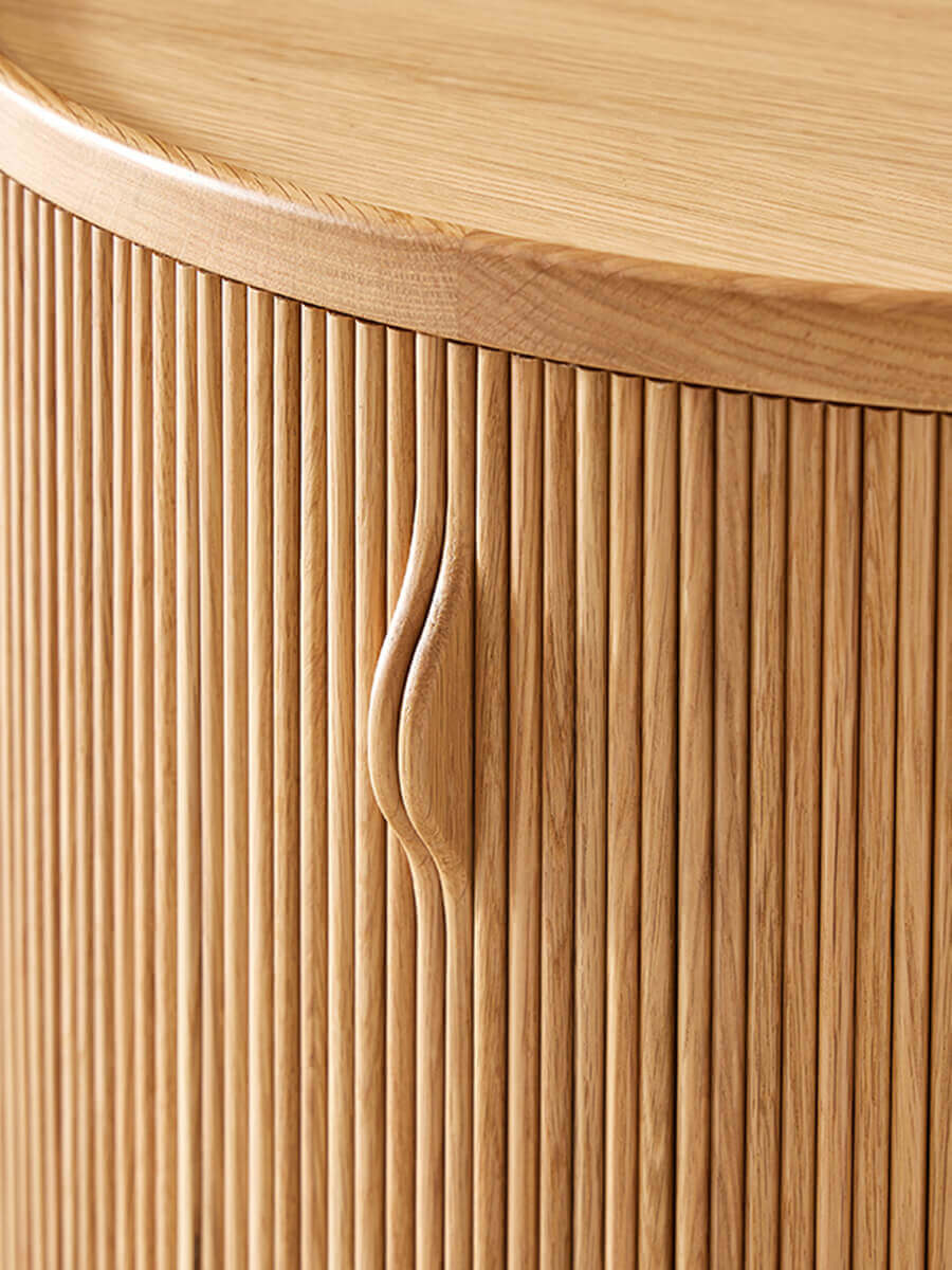 Close-up of handcrafted solid timber tambour slats