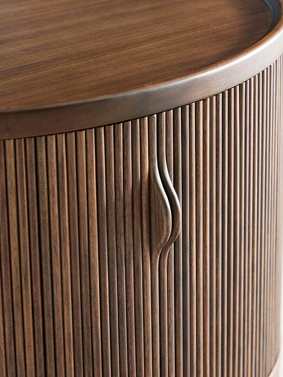 Close-up of the handcrafted solid timber tambour door