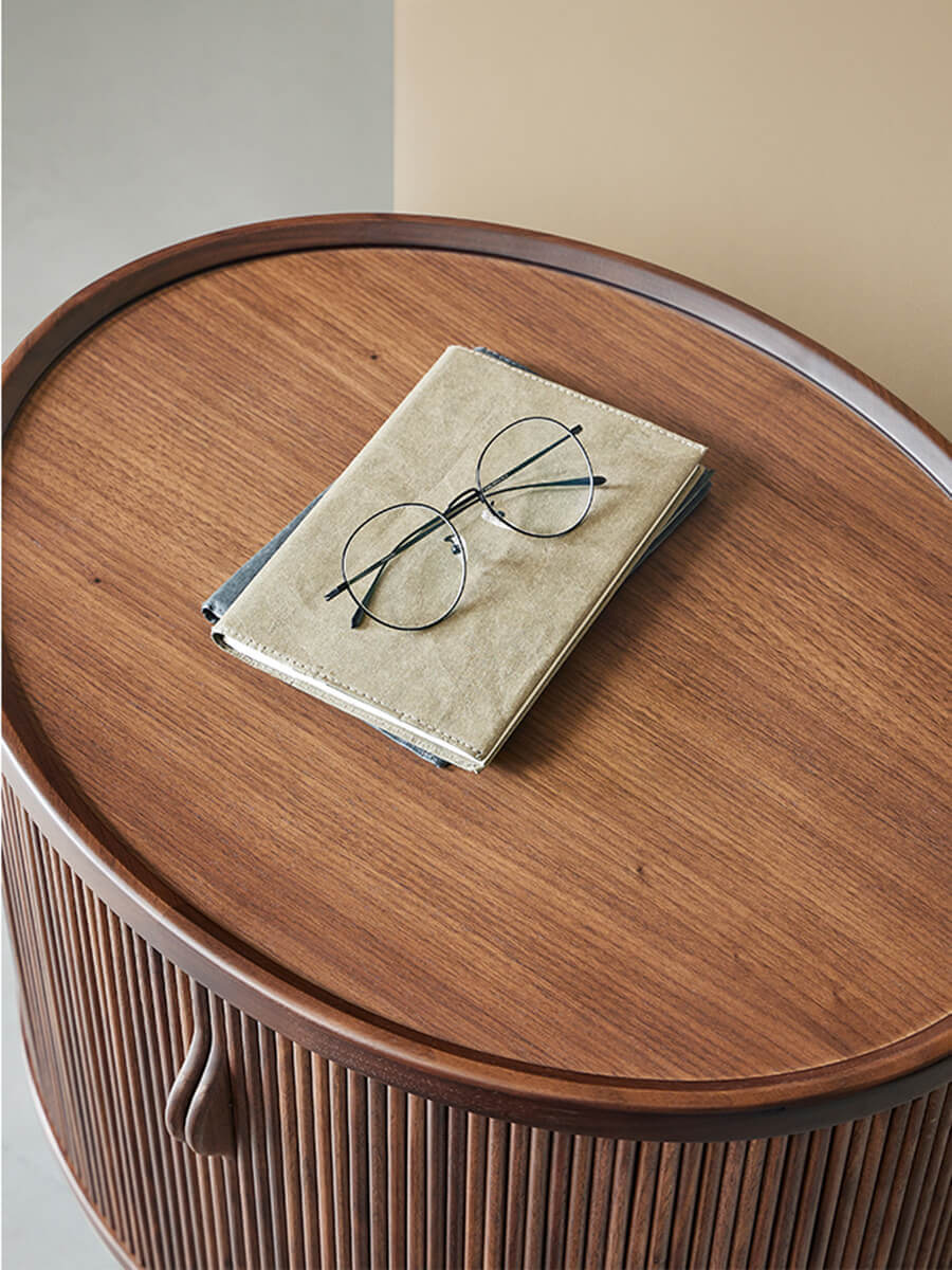 Raised tray top on the Charlie Tambour Bedside Table