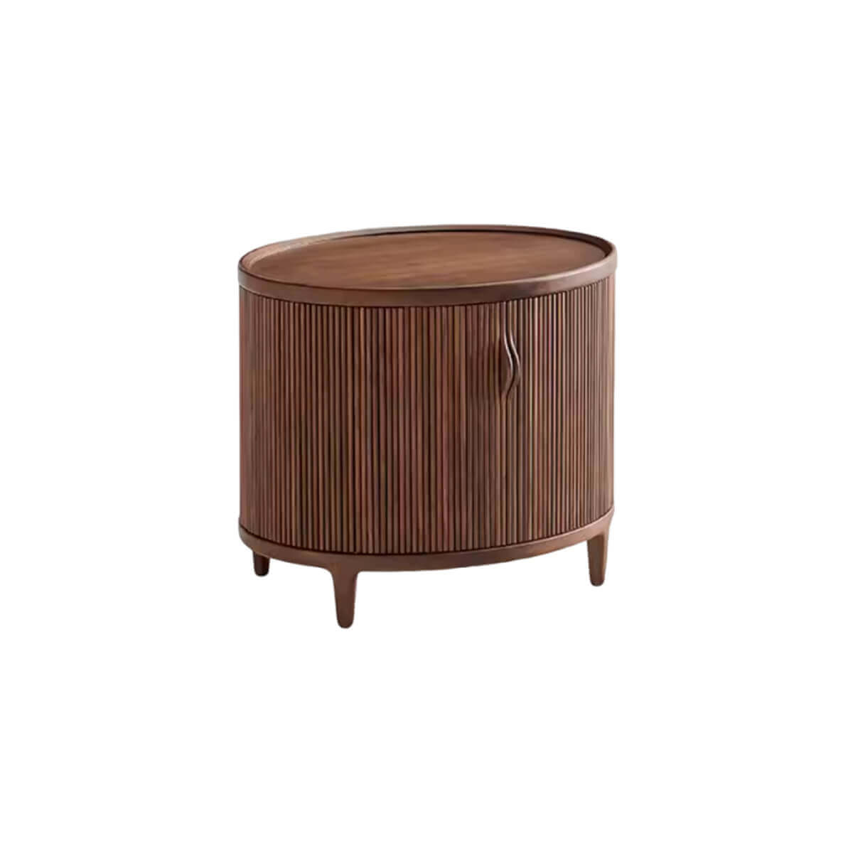 Front view of the Charlie Tambour Bedside Table in Walnut