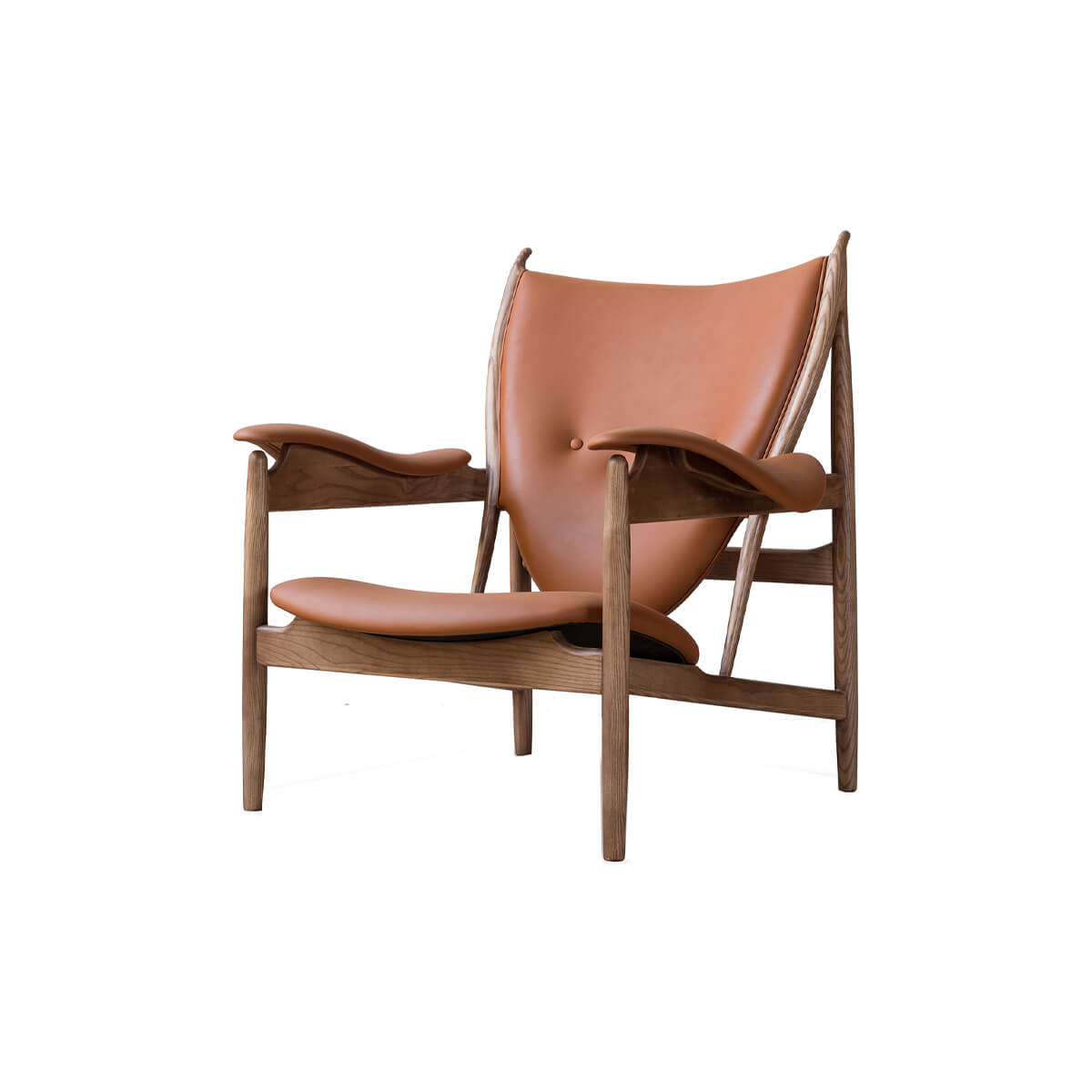 Chieftain chair replica with tan leather and solid wood frame