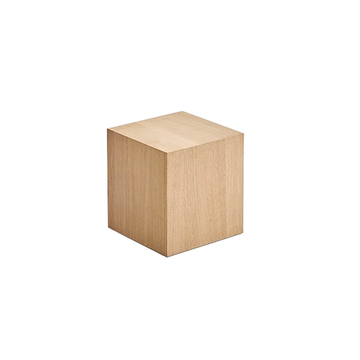 Clara Cube Side Table in oak finish on a white background.