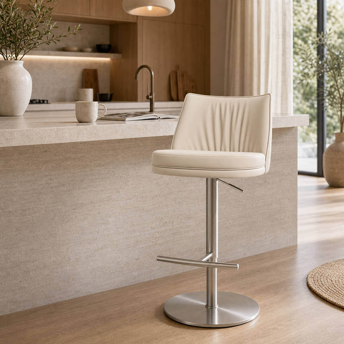 Clayton Gas Lift Swivel Bar Stool in a modern Australian kitchen setting