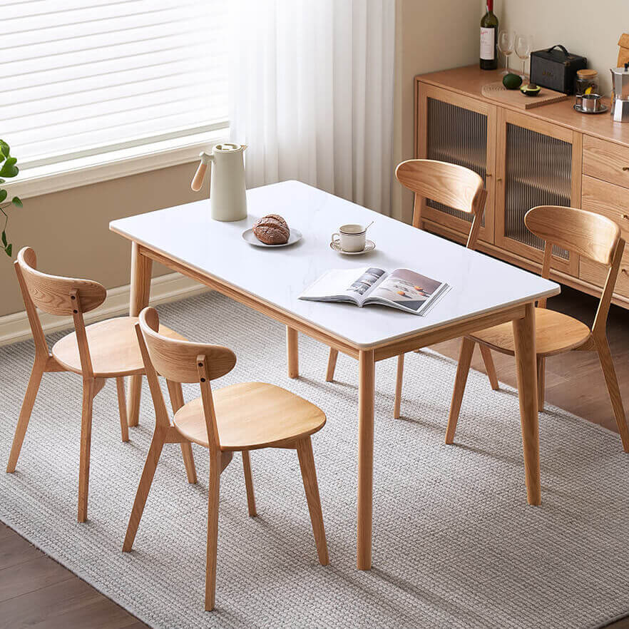 Clement Solid Oak and Sintered Stone Dining Table with Matching Dining Chairs