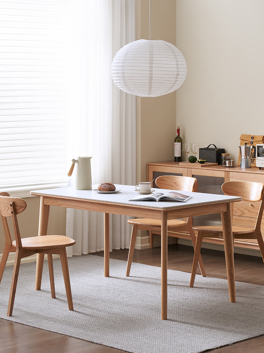 Side View of Clement Solid Oak and Sintered Stone Dining Table