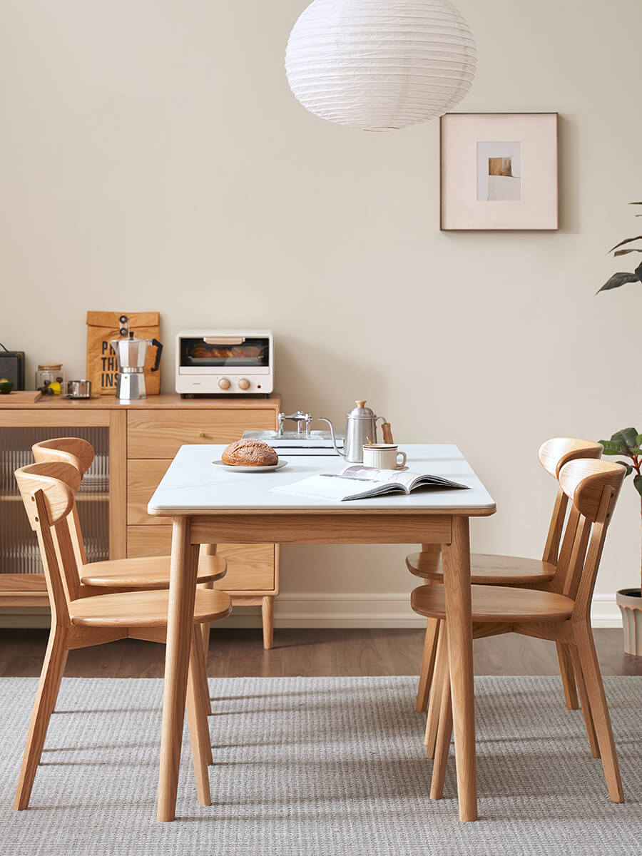 Side View of Clement Solid Oak and Sintered Stone Dining Table