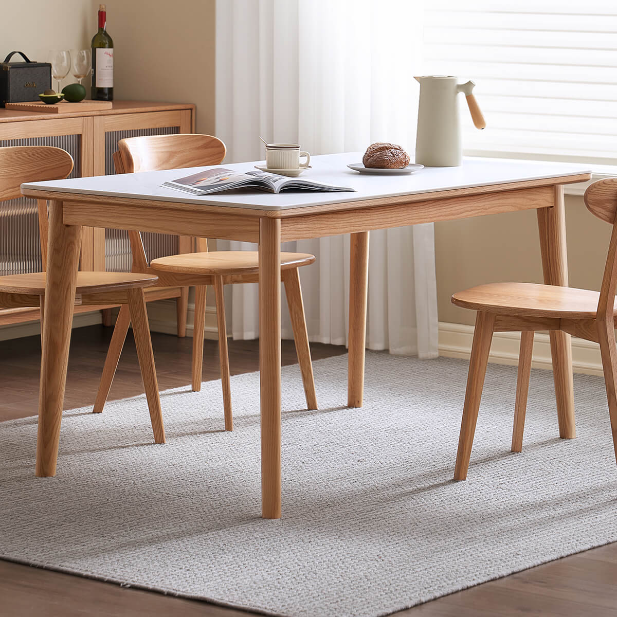 Side View of Clement Solid Oak and Sintered Stone Dining Table