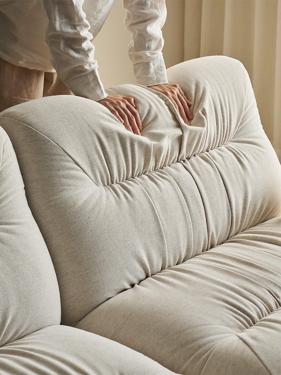 Close-up of the soft fabric seat on the Cloudscape Armchair