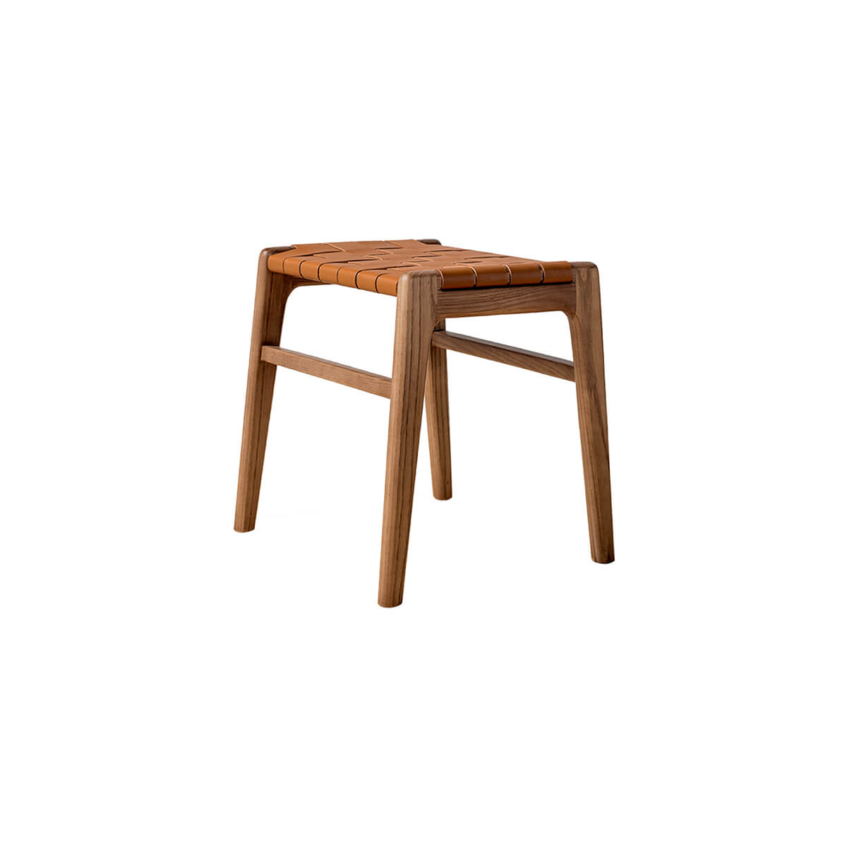 Connar saddle leather stool with woven saddle leather seat and solid ash frame