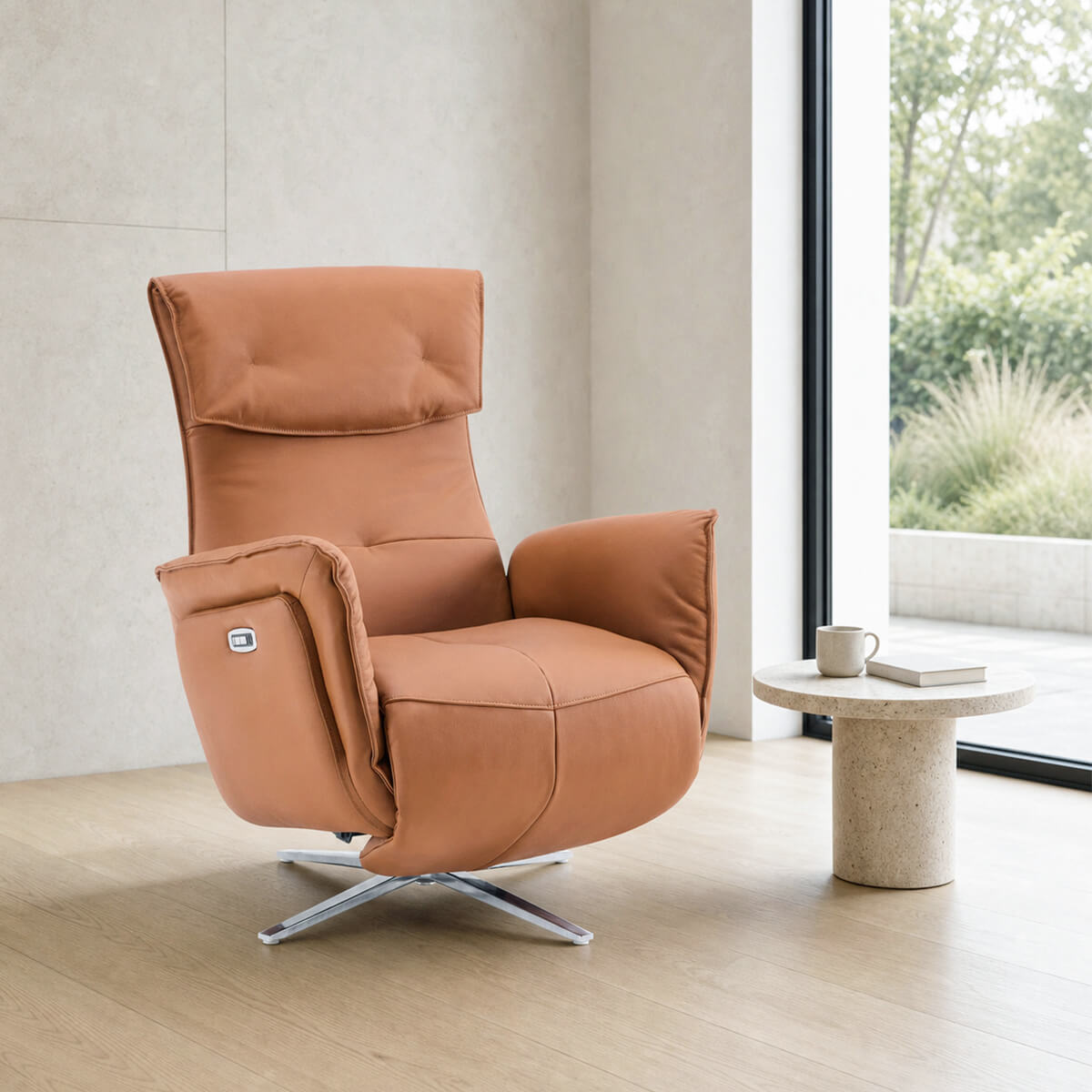Copenhagen leather electric recliner chair with adjustable headrest