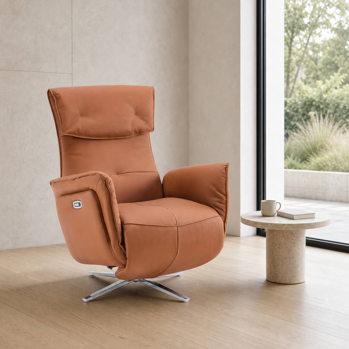 Copenhagen leather electric recliner chair with adjustable headrest