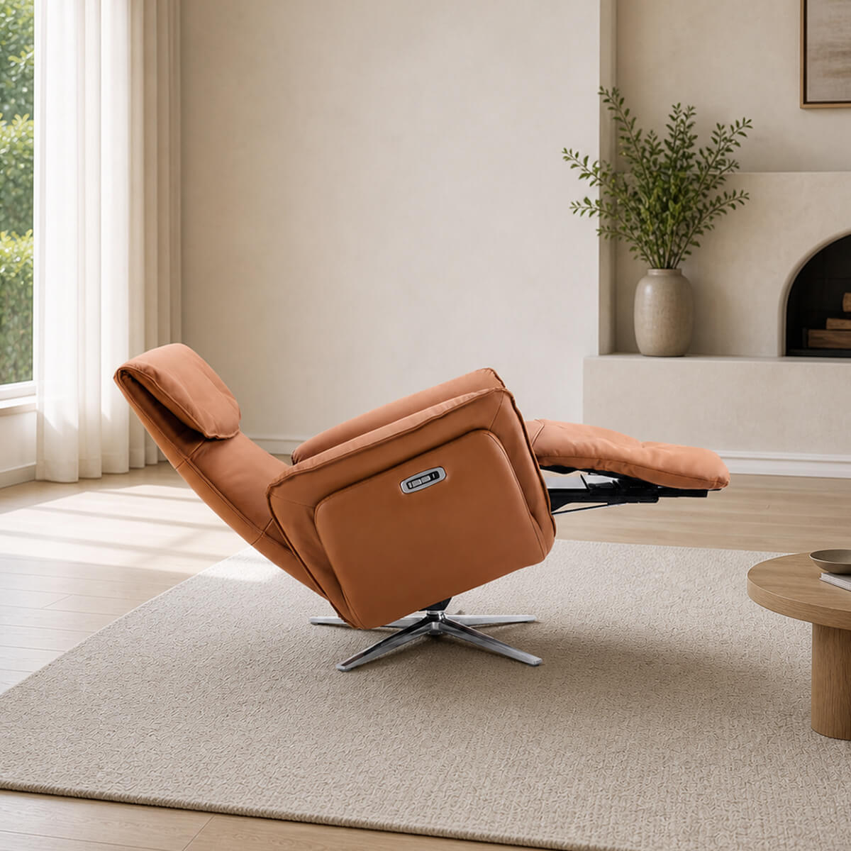 Copenhagen electric recliner chair fully reclined in a modern Australian living room