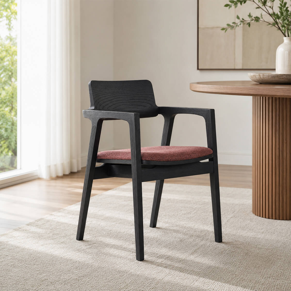 Cordy Designer Dining Chair with a 100% solid American ash frame and upholstered seat