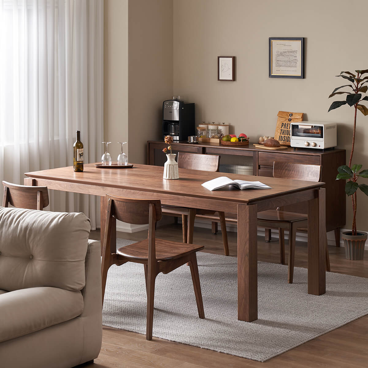Dalton Dining Table with matching walnut dining chairs