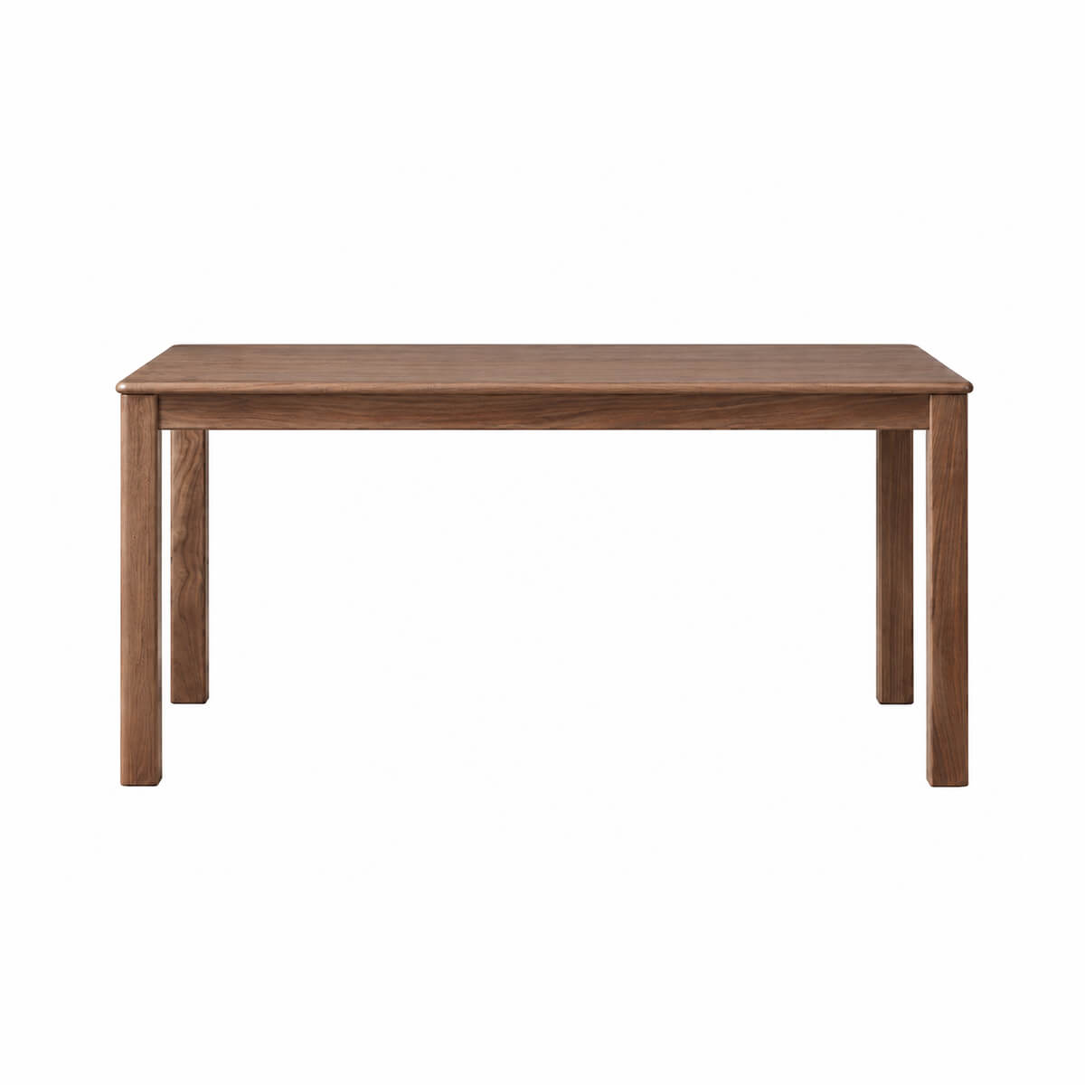 Front view of Dalton solid walnut dining table featuring a minimalist rectangular design and four straight legs