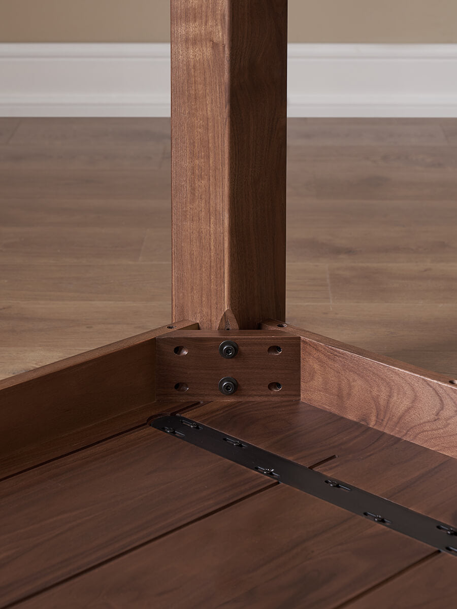 Solid walnut table leg and frame connection detail