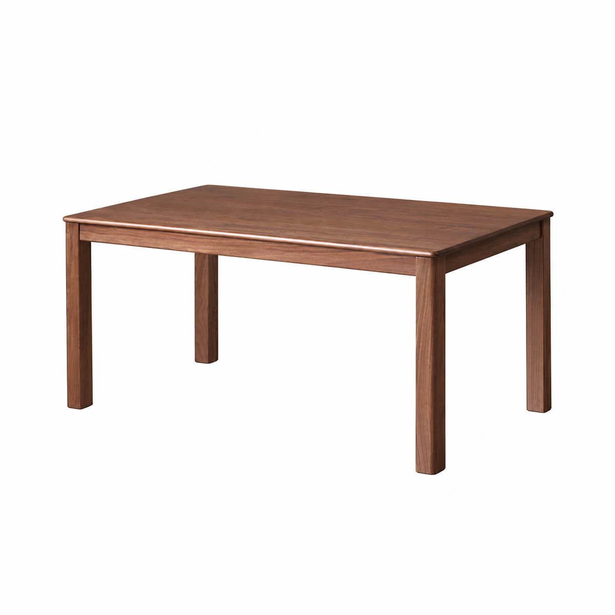 Dalton solid walnut dining table with rectangular tabletop, rounded edges and four sturdy timber legs