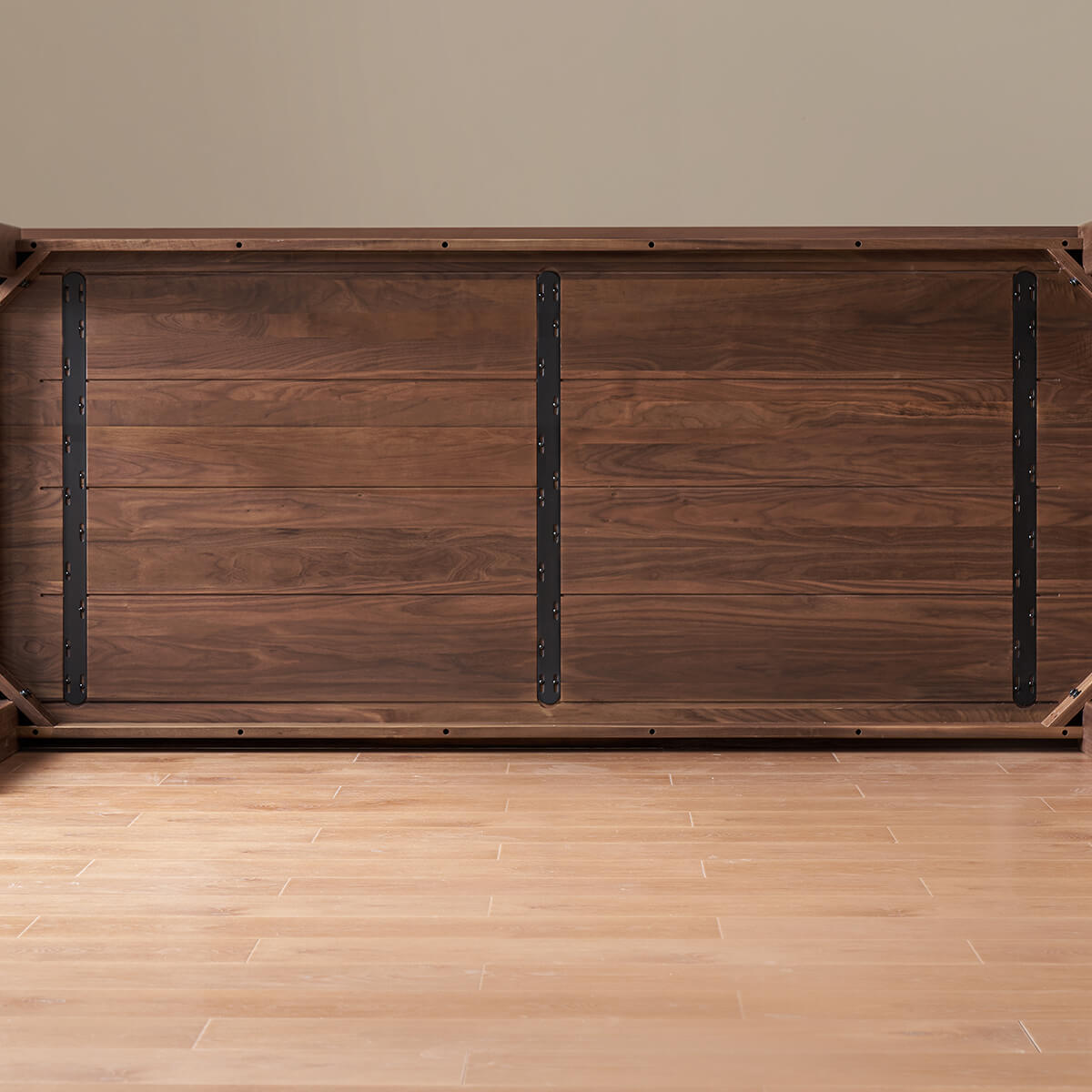 Underside construction of the Dalton Solid Walnut Dining Table