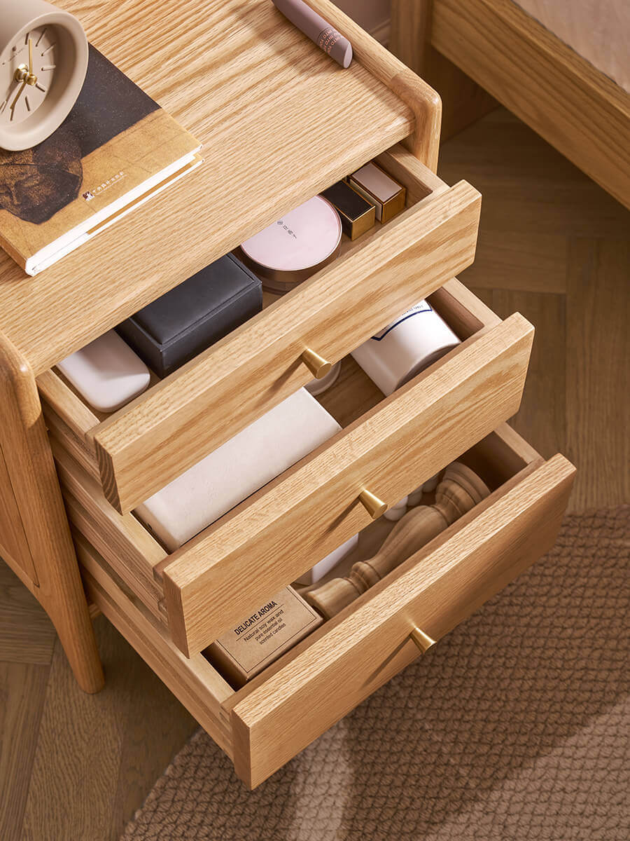 Drawer storage detail of the Denmark Solid Oak Bedside Table