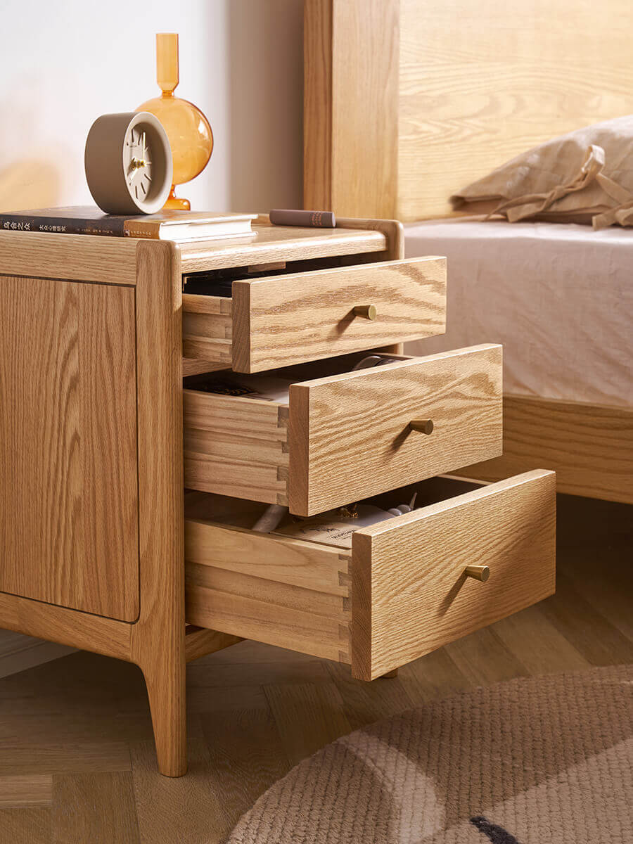 Denmark Solid Oak Bedside Table with three spacious storage drawers