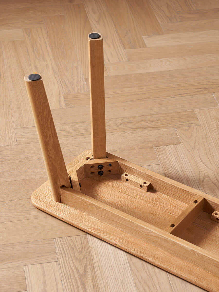 Denmark solid oak bench underside showing solid oak construction