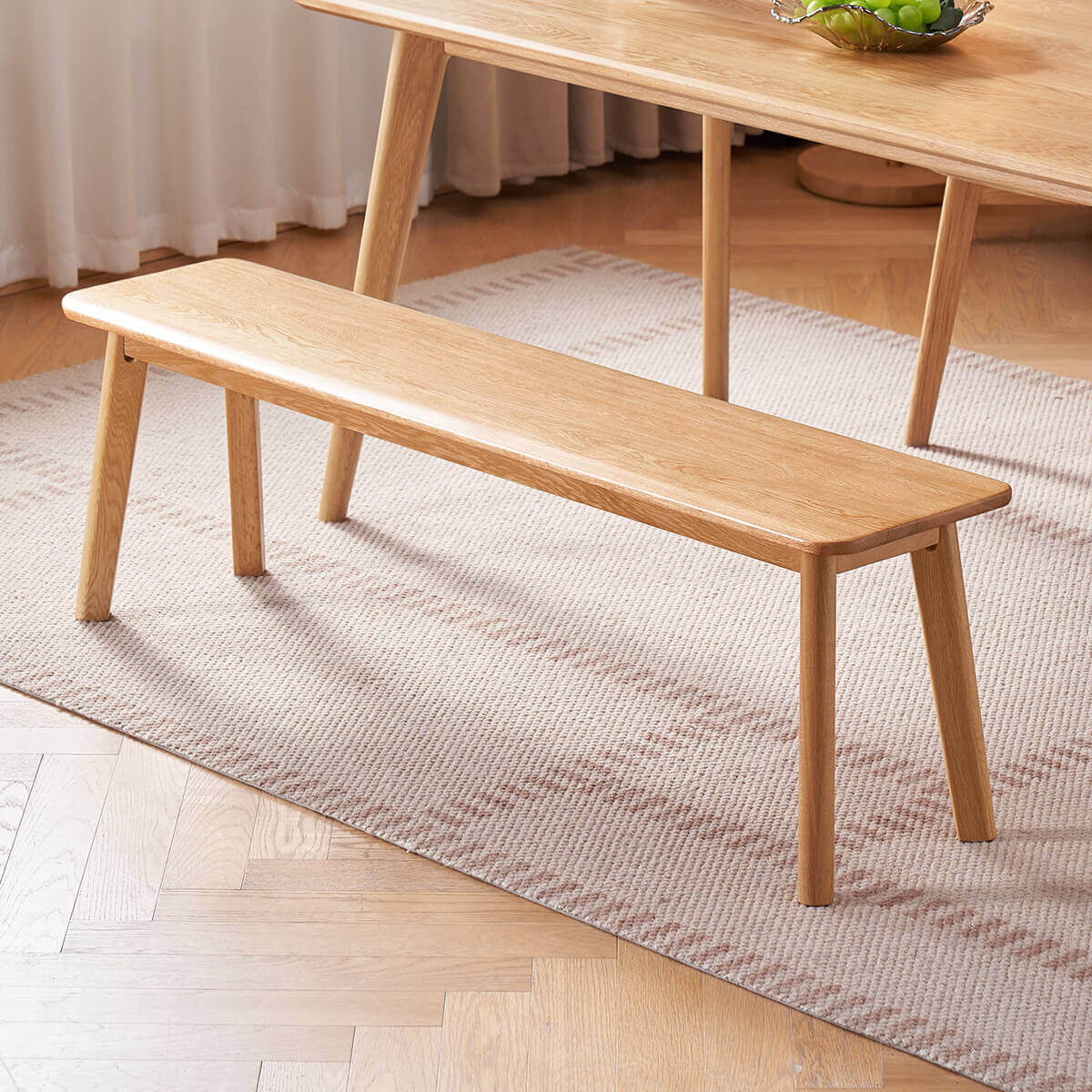 Denmark solid oak dining bench paired with an oak dining table