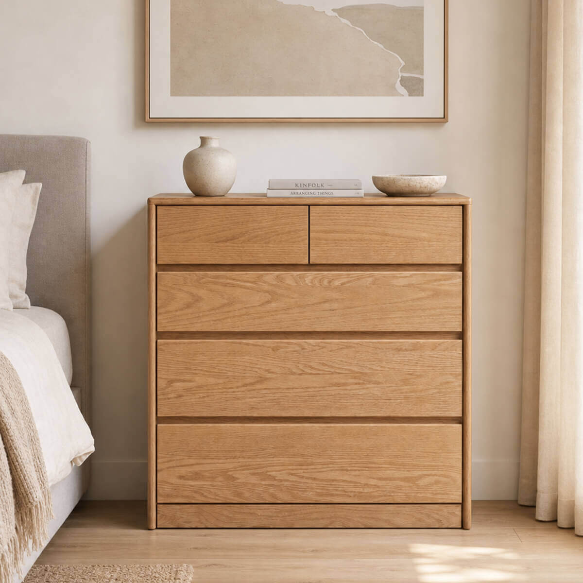 Denmark Solid Oak 5 Drawer Chest of Drawers in Natural Oak Bedroom