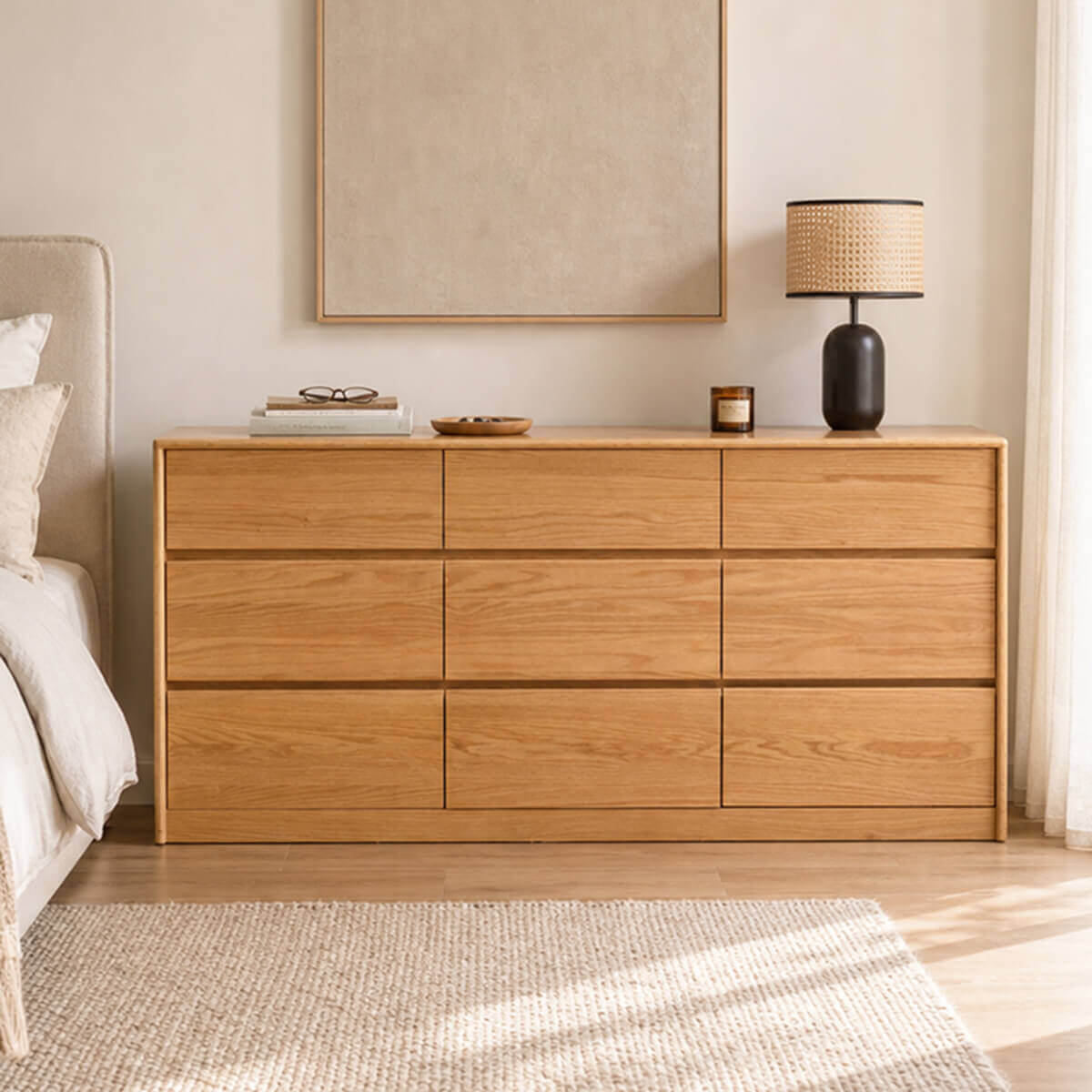 Denmark Solid Oak 9 Drawer Chest of Drawers in Natural Oak Bedroom