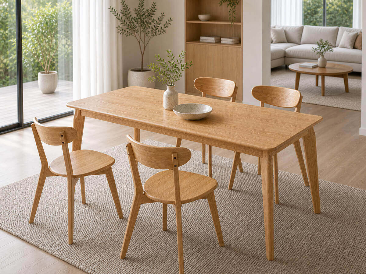 Denmark solid oak dining table in a Scandinavian-inspired dining space
