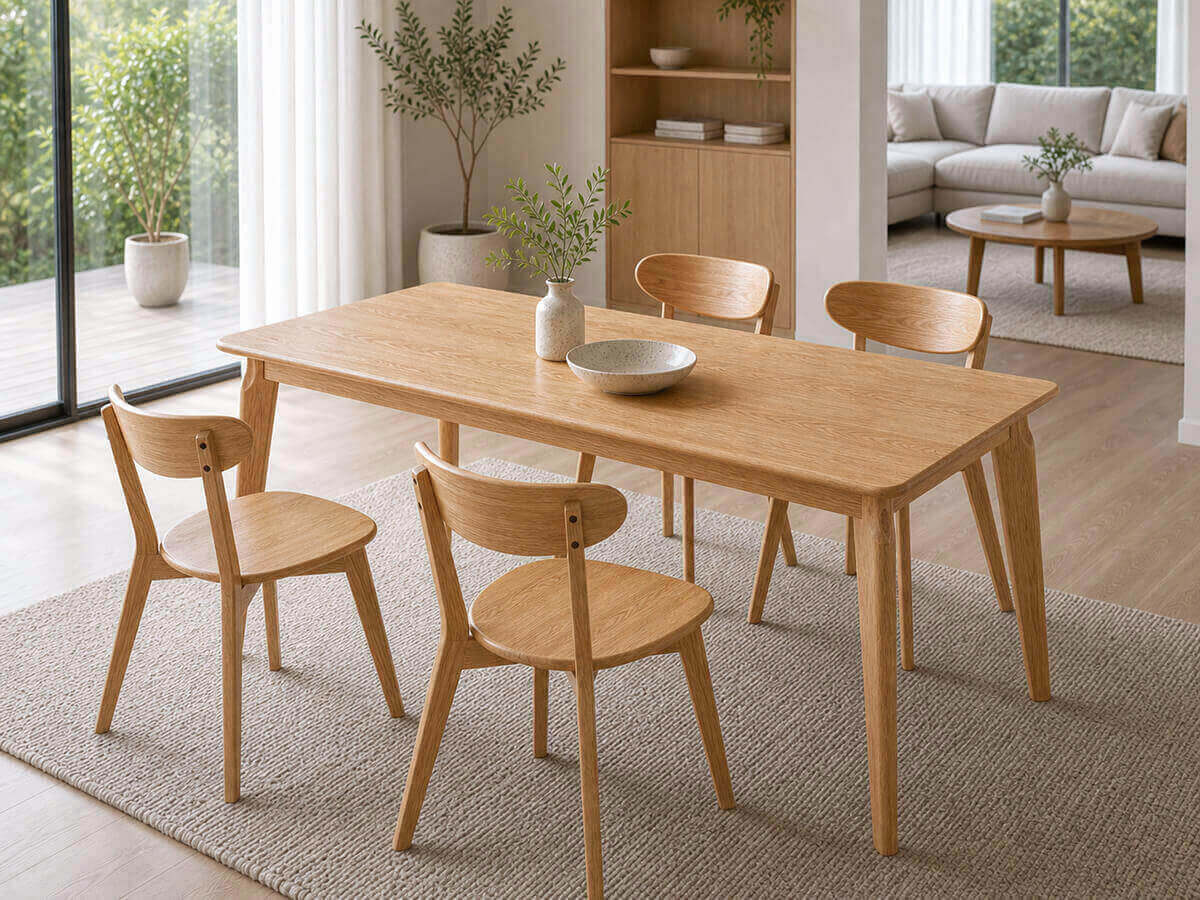 Denmark solid oak dining table in a Scandinavian-inspired dining space