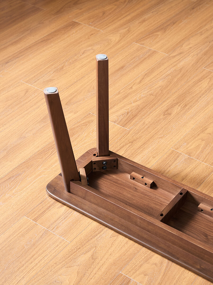 Denmark solid walnut bench underside showing solid wood construction