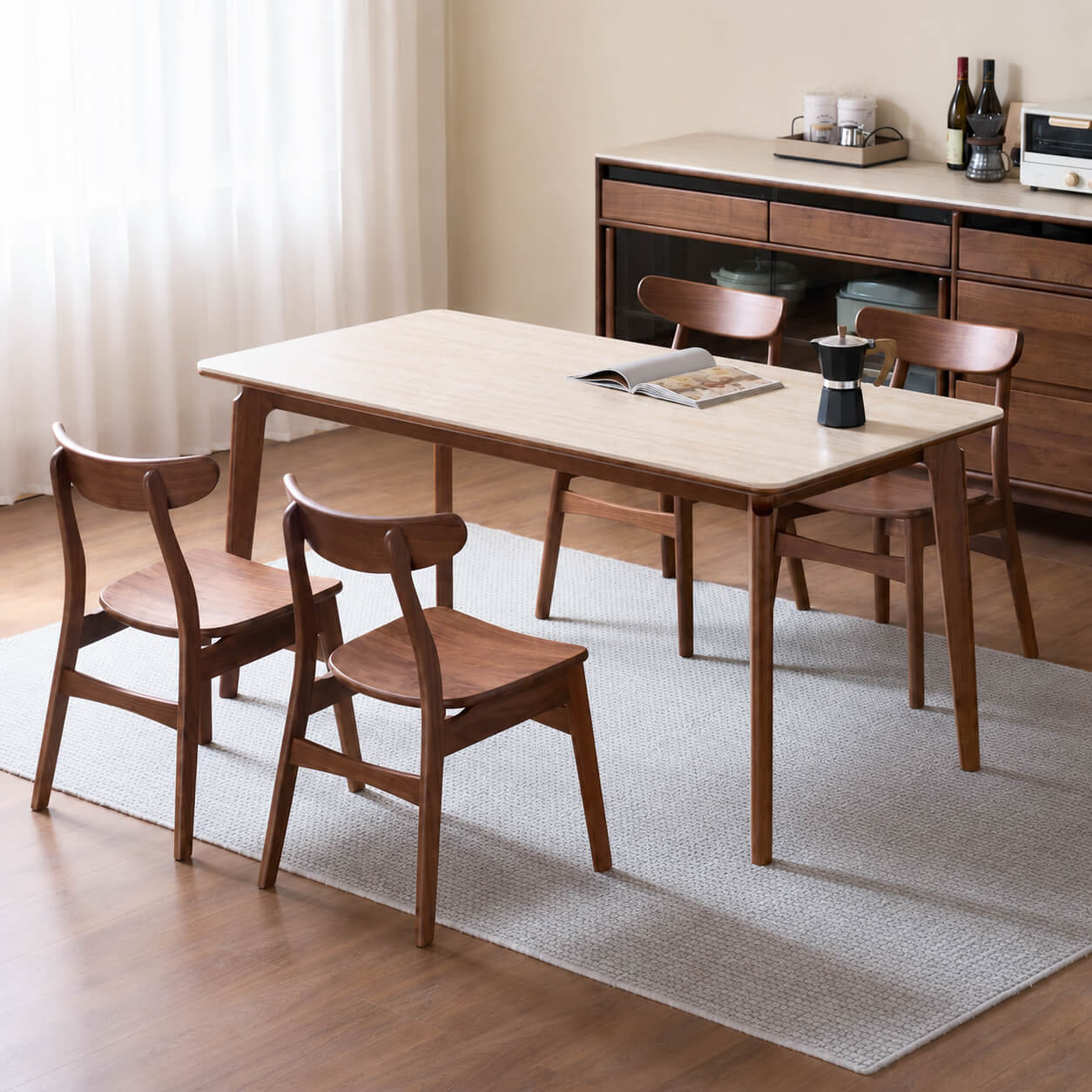 Denmark Solid Walnut Dining Table with sintered stone top in dining room