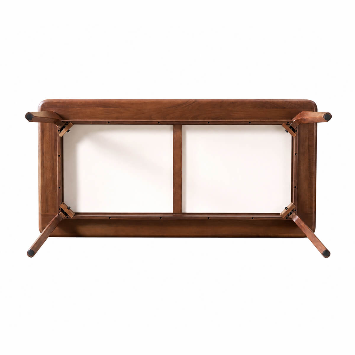 Denmark dining table underside showing solid North American black walnut frame and construction
