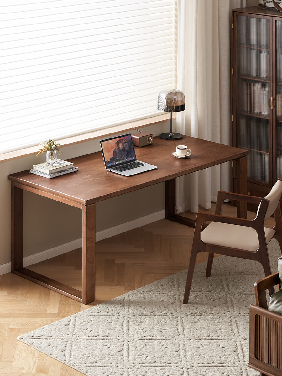 aster solid walnut dining table used as desk