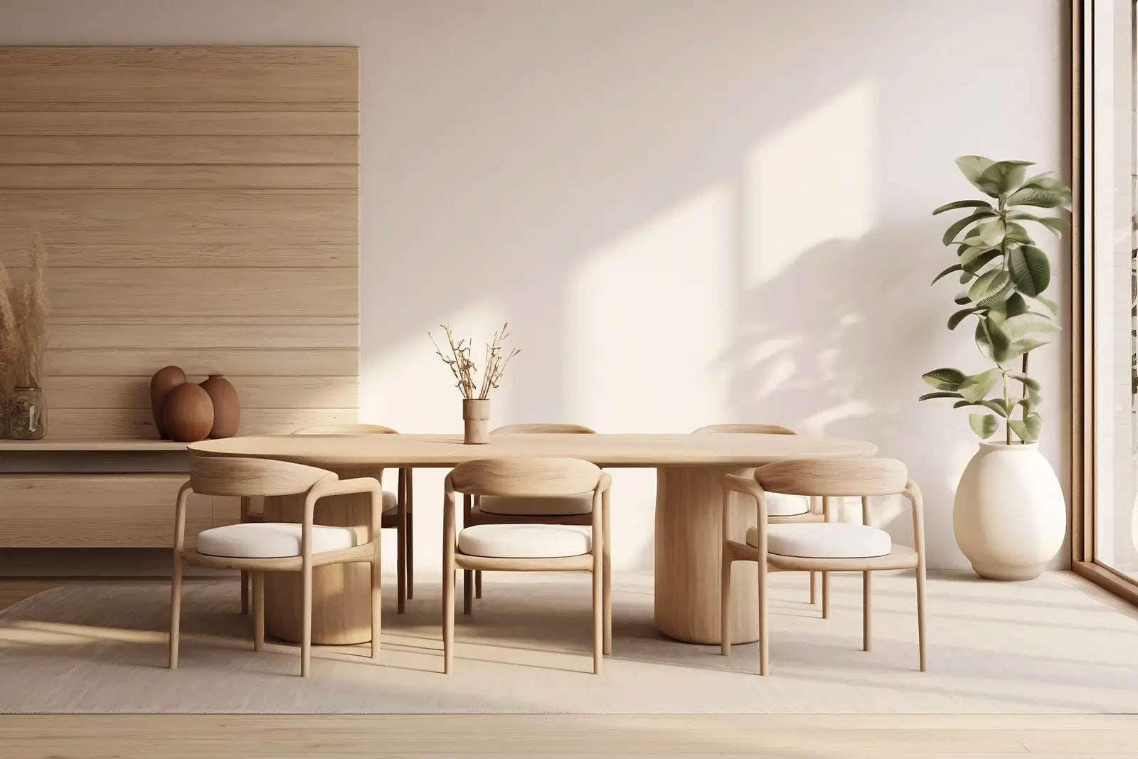 Modern wooden dining chairs in a contemporary dining room