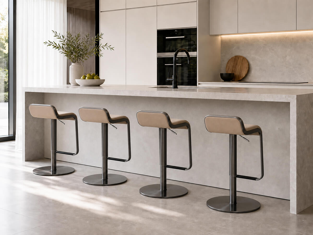 Dion bar stools around a modern kitchen island