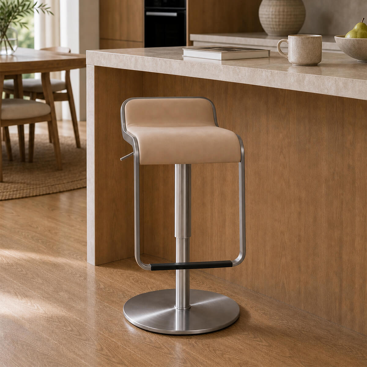 Dion Gas Lift Swivel Bar Stool in silver base finish