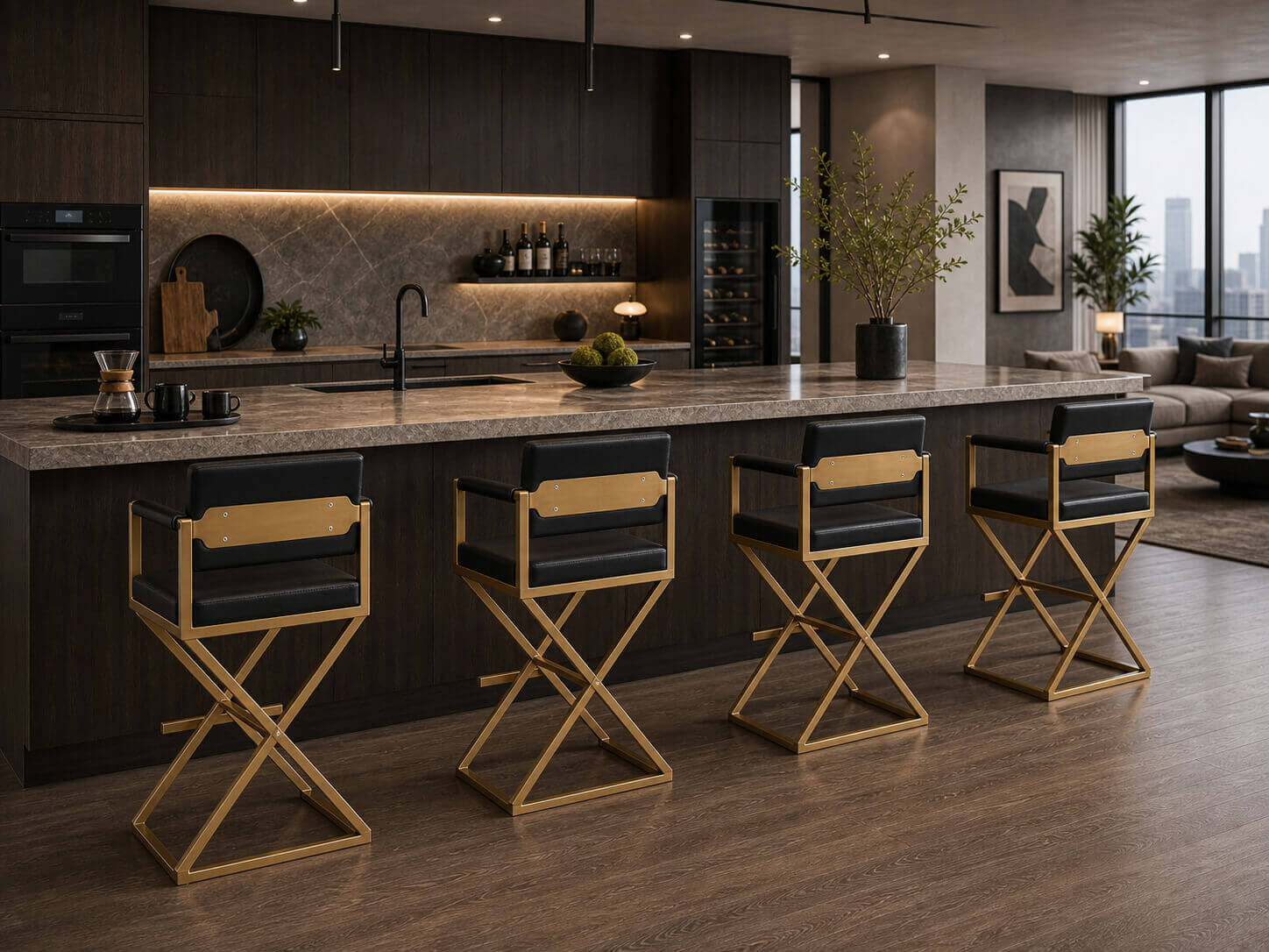 Director Bar Stool set around modern kitchen island
