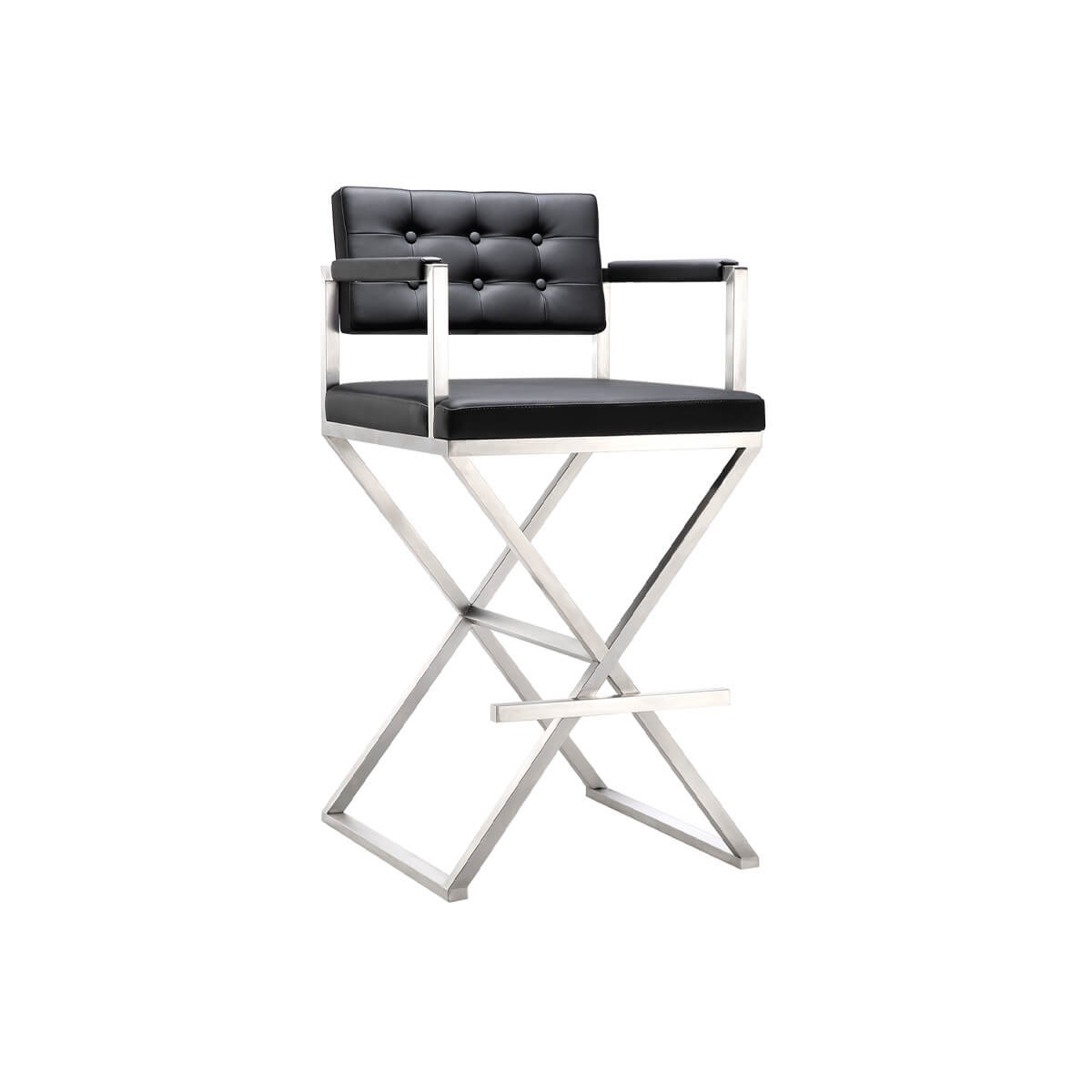 Director Bar Stool black upholstery with silver frame front view