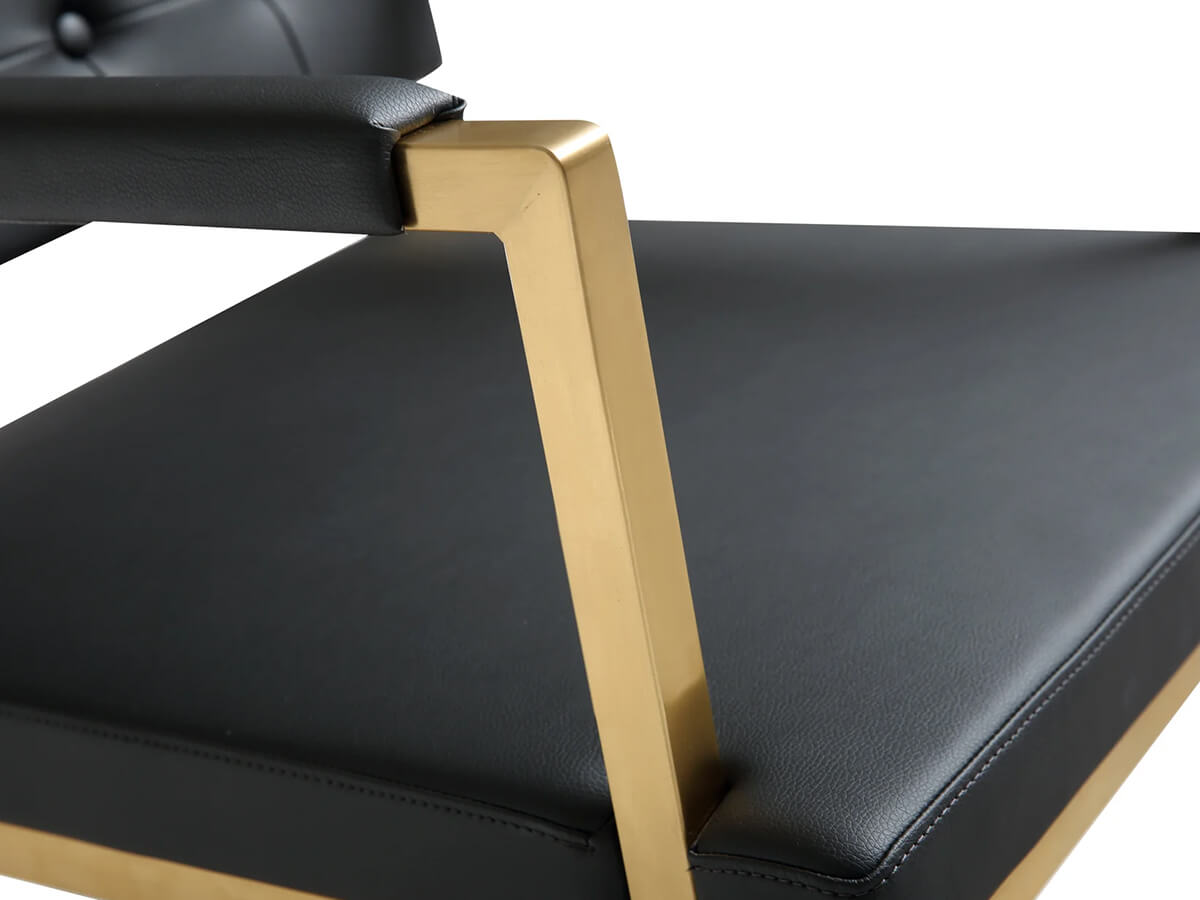 Director Bar Stool gold metal frame and upholstery detail