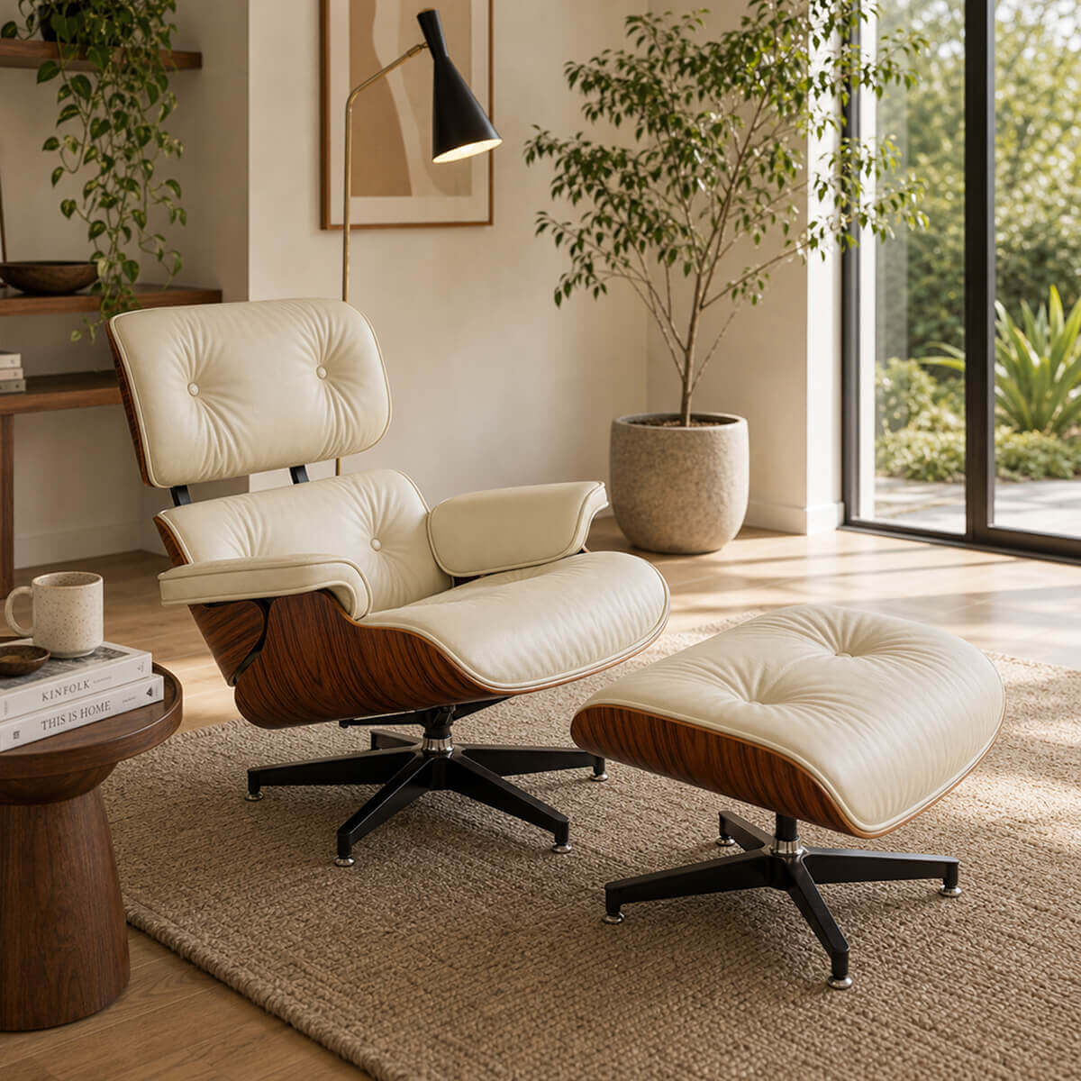 Eames lounge chair replica in contemporary living room