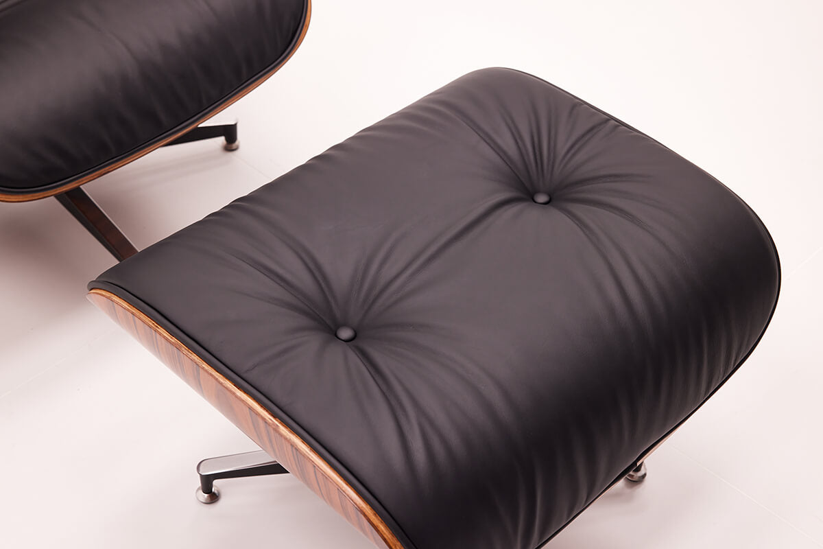 Matching ottoman detail of Eames lounge chair replica