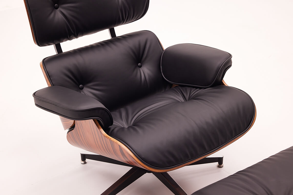 Leather seat detail of Eames lounge chair replica