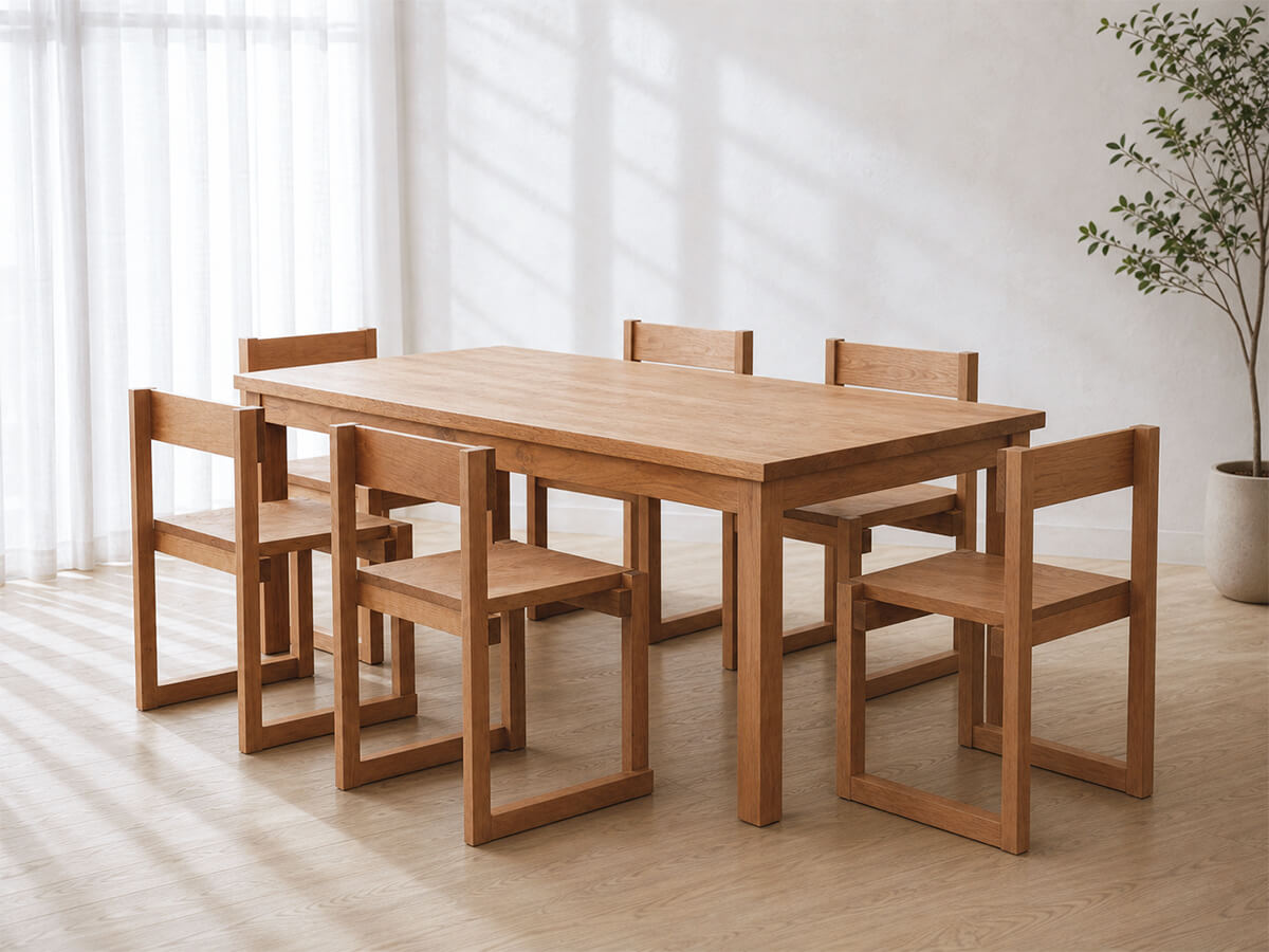 Edge Solid Cherry Classic Dining Table with six matching dining chairs