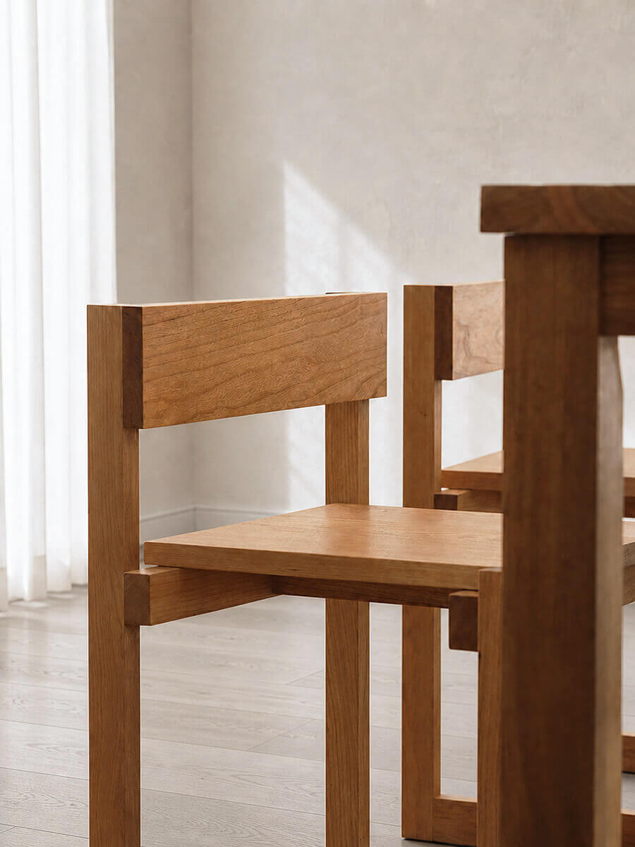 Close-up of the Edge Solid Cherry Dining Chair backrest and joinery