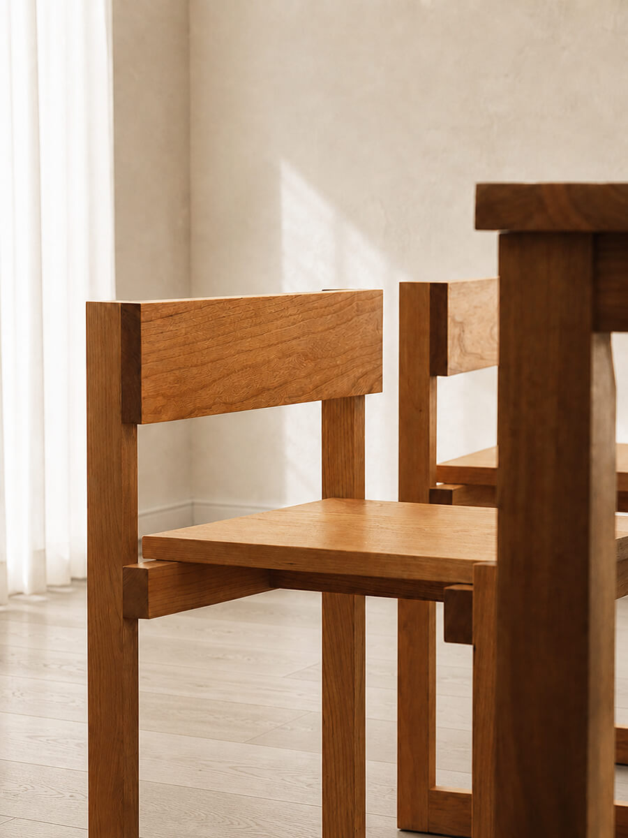 Close-up of the Edge Solid Cherry Dining Chair backrest and joinery