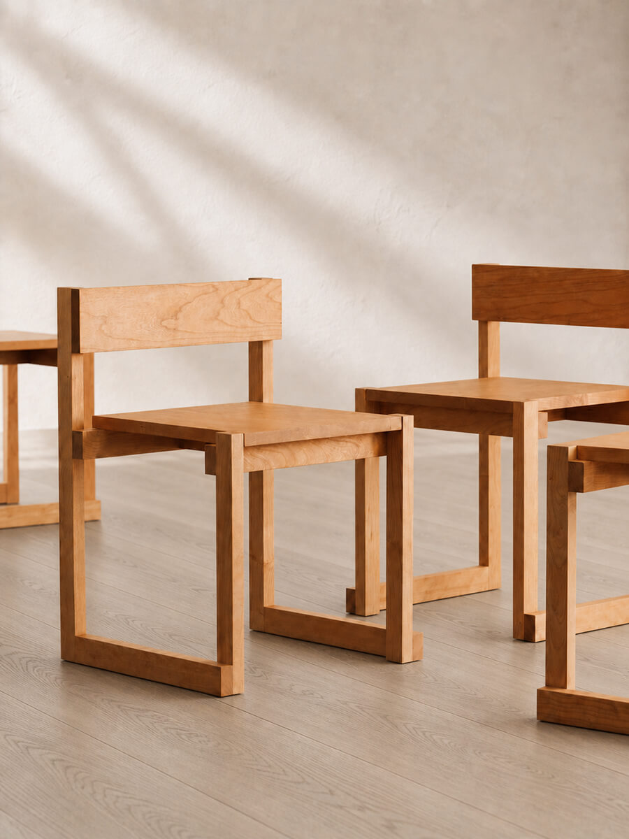 Set of Edge Solid Cherry Dining Chairs in a contemporary dining space