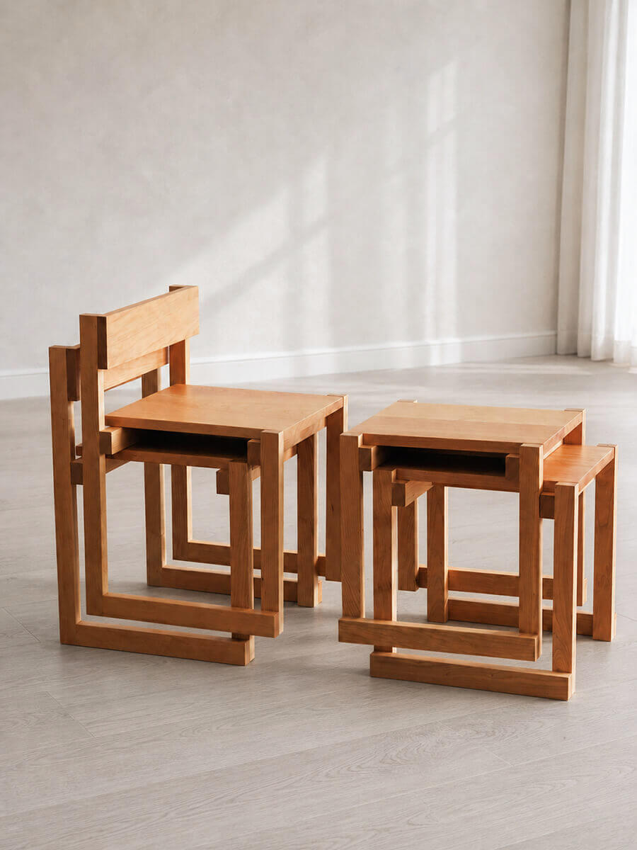 Stackable Edge Solid Cherry Dining Chair with matching Edge Stool