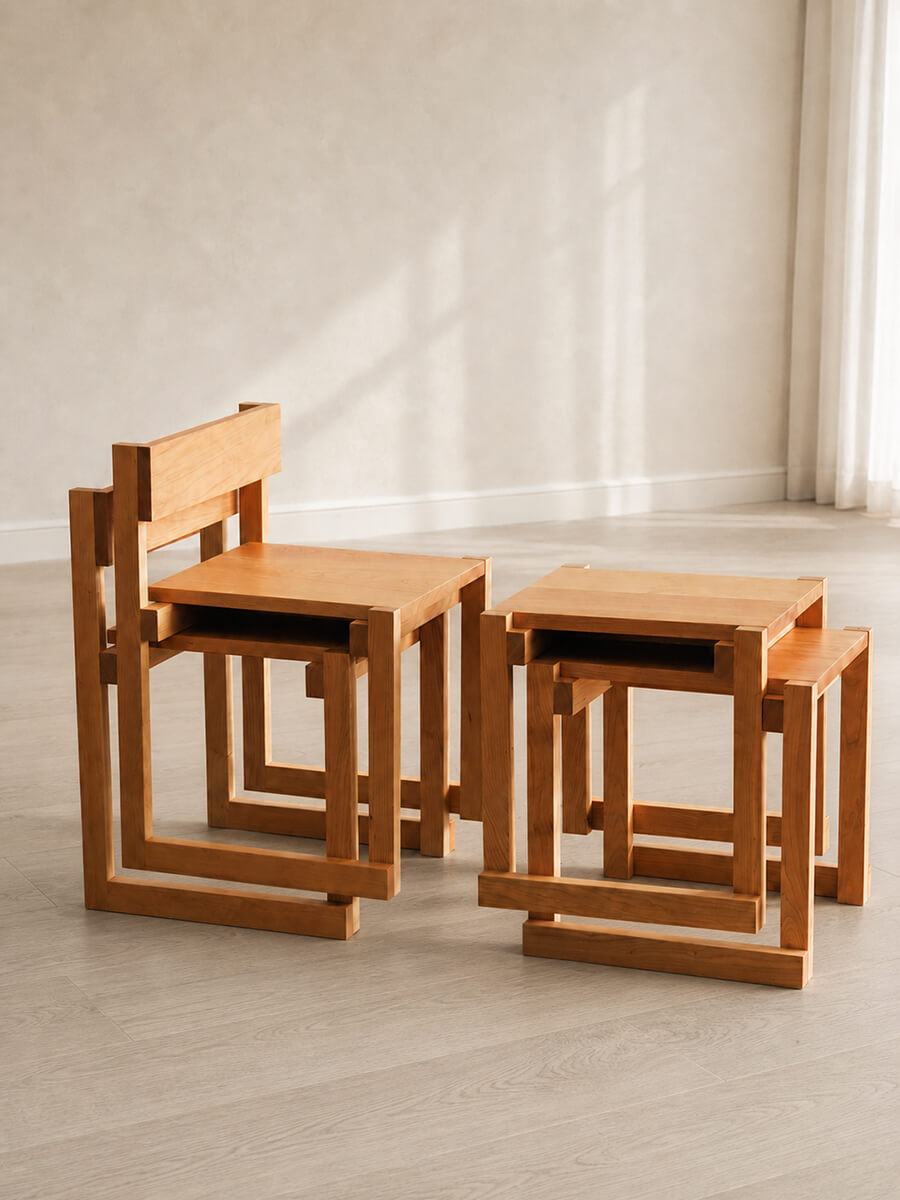 Stackable Edge Solid Cherry Dining Chair with matching Edge Stool
